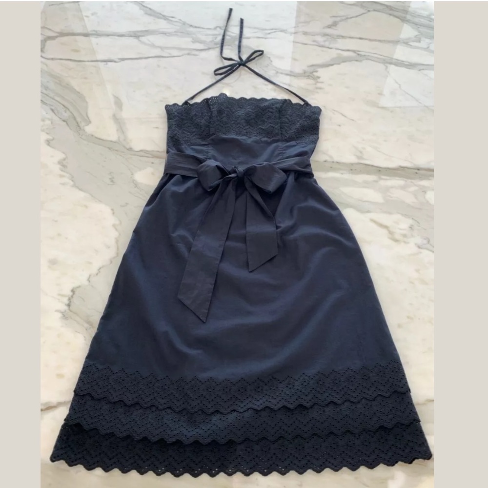 PETRO ZILLIA BLACK COTTON HALTER EYELET DRESS SZ 4 - Picture 5 of 12